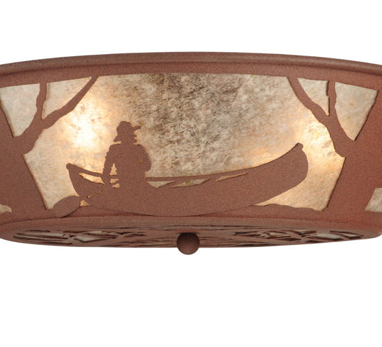 Meyda Lighting Canoe At Lake 23" 4-Light Rust Flush Mount Light With Silver Mica Shade Glass