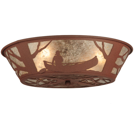 Meyda Lighting Canoe At Lake 23" 4-Light Rust Flush Mount Light With Silver Mica Shade Glass