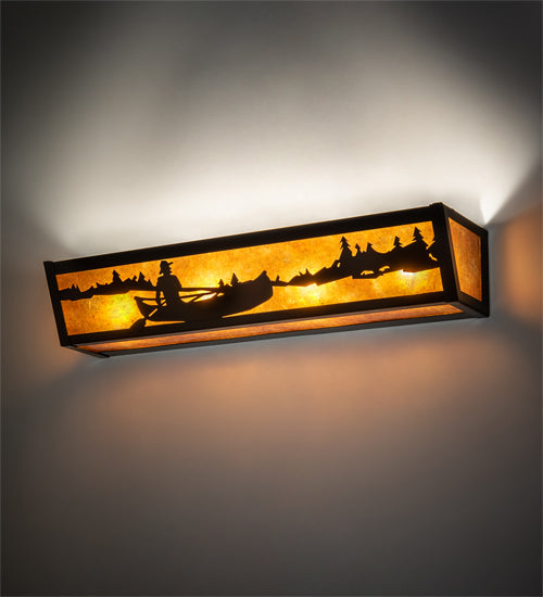 Meyda Lighting Canoe At Lake 24" 4-Light Timeless Bronze Vanity Light With Amber Mica Shade Glass