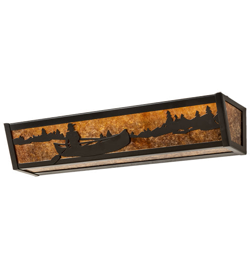 Meyda Lighting Canoe At Lake 24" 4-Light Timeless Bronze Vanity Light With Amber Mica Shade Glass