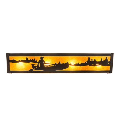 Meyda Lighting Canoe At Lake 24" 4-Light Timeless Bronze Vanity Light With Amber Mica Shade Glass