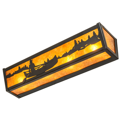 Meyda Lighting Canoe At Lake 24" 4-Light Timeless Bronze Vanity Light With Amber Mica Shade Glass