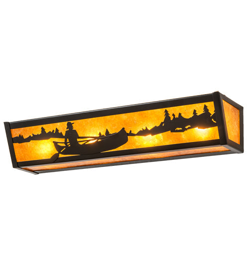 Meyda Lighting Canoe At Lake 24" 4-Light Timeless Bronze Vanity Light With Amber Mica Shade Glass