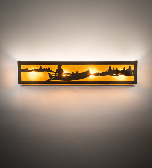 Meyda Lighting Canoe At Lake 24" 4-Light Timeless Bronze Vein Vanity Light With Amber Mica Shade Glass