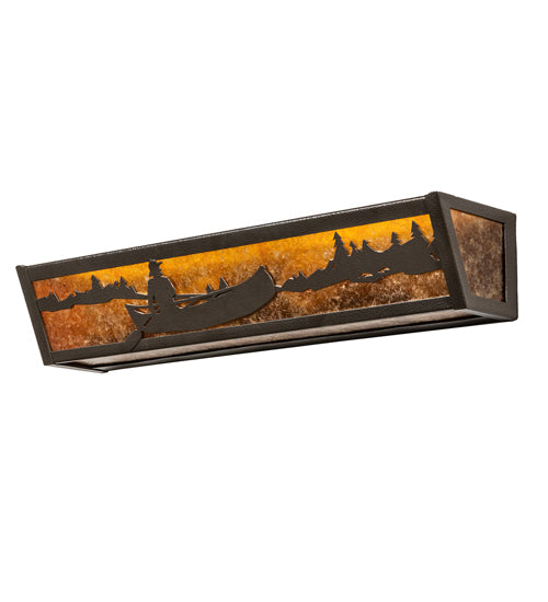Meyda Lighting Canoe At Lake 24" 4-Light Timeless Bronze Vein Vanity Light With Amber Mica Shade Glass