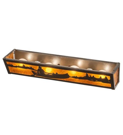 Meyda Lighting Canoe At Lake 24" 4-Light Timeless Bronze Vein Vanity Light With Amber Mica Shade Glass