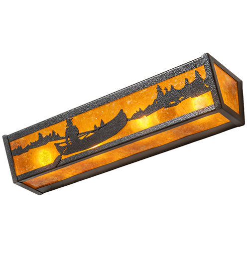 Meyda Lighting Canoe At Lake 24" 4-Light Timeless Bronze Vein Vanity Light With Amber Mica Shade Glass