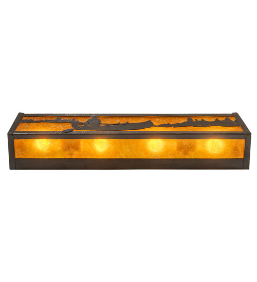 Meyda Lighting Canoe At Lake 24" 4-Light Timeless Bronze Vein Vanity Light With Amber Mica Shade Glass