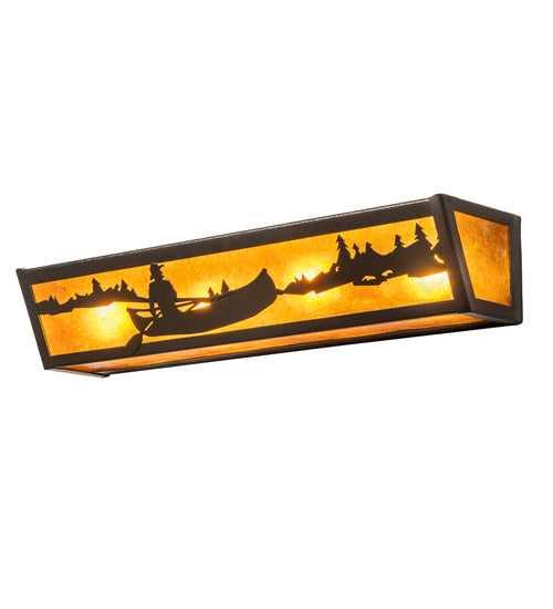 Meyda Lighting Canoe At Lake 24" 4-Light Timeless Bronze Vein Vanity Light With Amber Mica Shade Glass