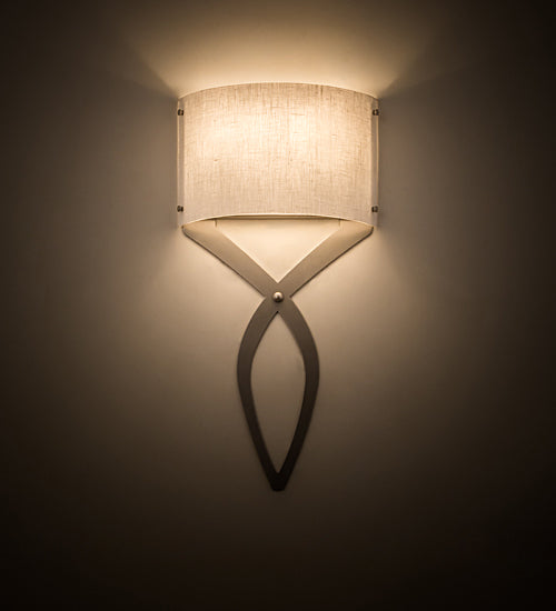 Meyda Lighting Canterbury 12" 2-Light Nickel Wall Sconce With Off White Textrene Shade Glass
