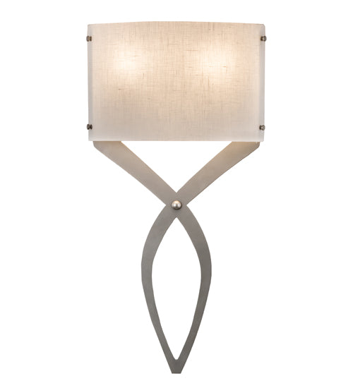 Meyda Lighting Canterbury 12" 2-Light Nickel Wall Sconce With Off White Textrene Shade Glass