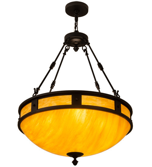Meyda Lighting Capella 28" 4-Light Satin Black Wrought Iron Inverted Pendant Light With Ambra Siena Idalight Shade
