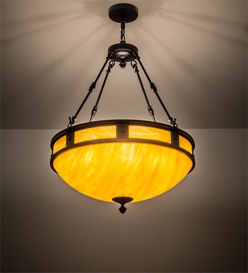 Meyda Lighting Capella 28" 4-Light Satin Black Wrought Iron Inverted Pendant Light With Ambra Siena Idalight Shade