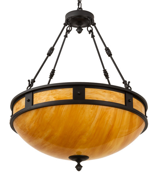 Meyda Lighting Capella 28" 4-Light Satin Black Wrought Iron Inverted Pendant Light With Ambra Siena Idalight Shade