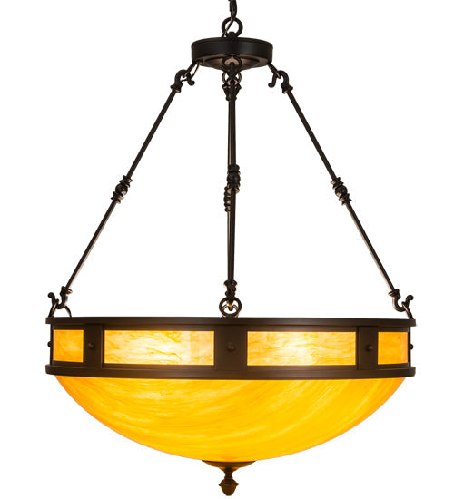Meyda Lighting Capella 28" 4-Light Satin Black Wrought Iron Inverted Pendant Light With Ambra Siena Idalight Shade