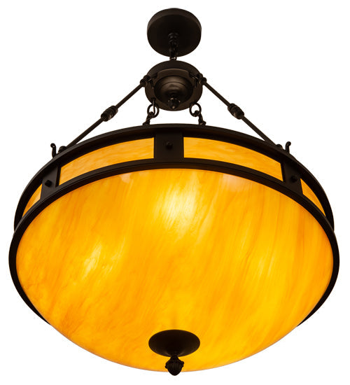 Meyda Lighting Capella 28" 4-Light Satin Black Wrought Iron Inverted Pendant Light With Ambra Siena Idalight Shade