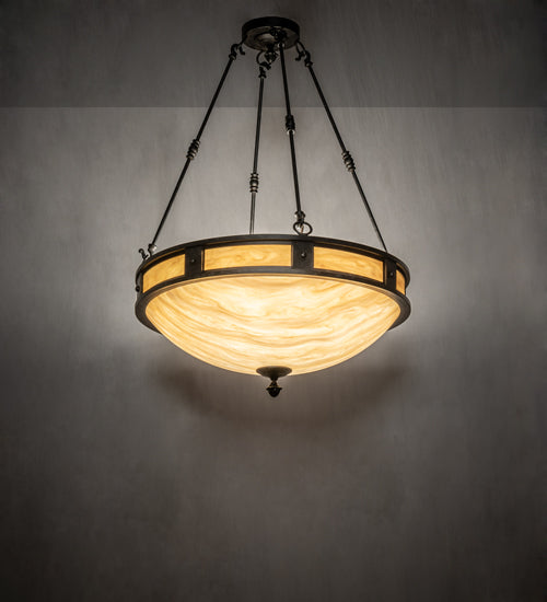 Meyda Lighting Capella 28" 6-Light Coffee Bean Inverted Pendant Light With Beige Travertine Idalight Shade Glass