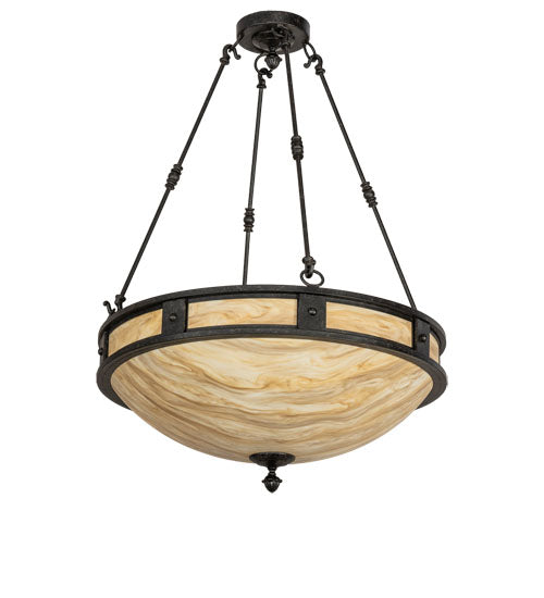 Meyda Lighting Capella 28" 6-Light Coffee Bean Inverted Pendant Light With Beige Travertine Idalight Shade Glass