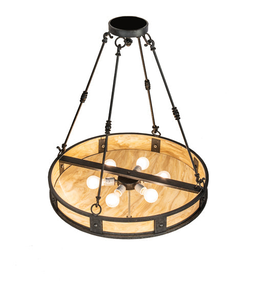 Meyda Lighting Capella 28" 6-Light Coffee Bean Inverted Pendant Light With Beige Travertine Idalight Shade Glass