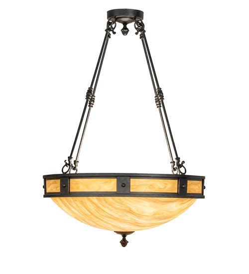 Meyda Lighting Capella 28" 6-Light Coffee Bean Inverted Pendant Light With Beige Travertine Idalight Shade Glass