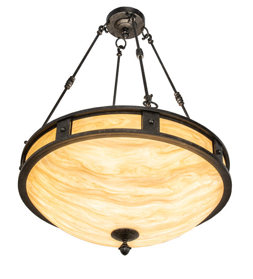 Meyda Lighting Capella 28" 6-Light Coffee Bean Inverted Pendant Light With Beige Travertine Idalight Shade Glass