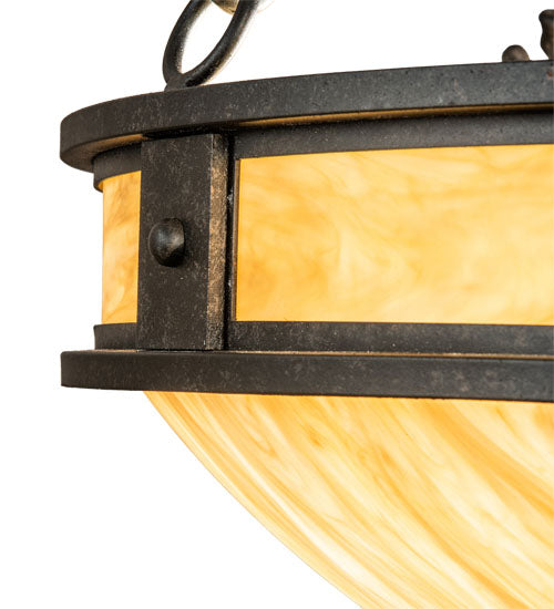 Meyda Lighting Capella 28" 6-Light Coffee Bean Inverted Pendant Light With Beige Travertine Idalight Shade Glass