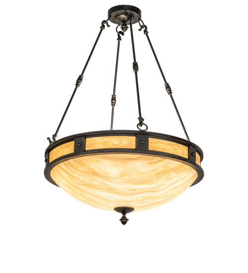 Meyda Lighting Capella 28" 6-Light Coffee Bean Inverted Pendant Light With Beige Travertine Idalight Shade Glass
