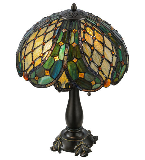 Meyda Lighting Capolavoro 23" 2-Light Mahogany Bronze Table Lamp With Green and Beige Shade Glass