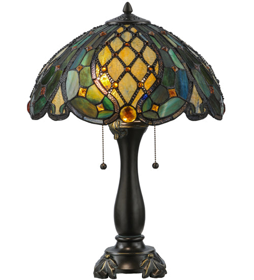 Meyda Lighting Capolavoro 23" 2-Light Mahogany Bronze Table Lamp With Green and Beige Shade Glass