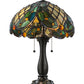 Meyda Lighting Capolavoro 23" 2-Light Mahogany Bronze Table Lamp With Green and Beige Shade Glass