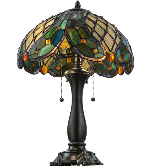 Meyda Lighting Capolavoro 23" 2-Light Mahogany Bronze Table Lamp With Green and Beige Shade Glass