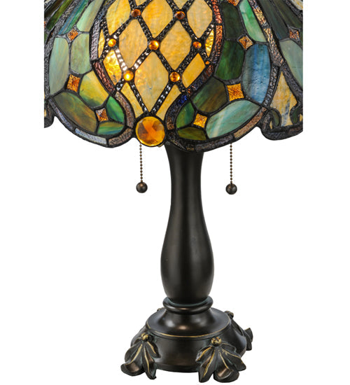 Meyda Lighting Capolavoro 23" 2-Light Mahogany Bronze Table Lamp With Green and Beige Shade Glass