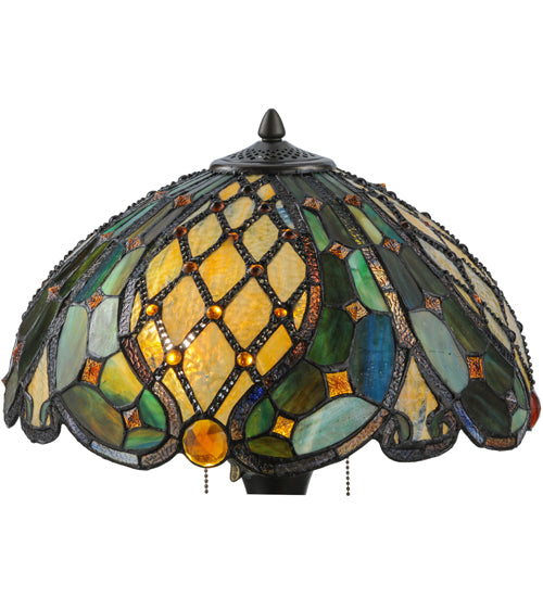 Meyda Lighting Capolavoro 23" 2-Light Mahogany Bronze Table Lamp With Green and Beige Shade Glass