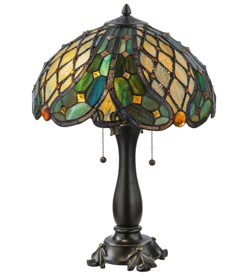 Meyda Lighting Capolavoro 23" 2-Light Mahogany Bronze Table Lamp With Green and Beige Shade Glass