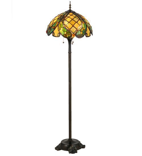 Meyda Lighting Capolavoro 65" 3-Light Mahogany Bronze Floor Lamp With Green and Beige Shade Glass