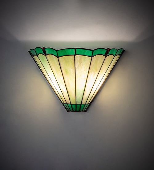Meyda Lighting Caprice 11" 2-Light Antique Brass Wall Sconce With Green & Red Stained Shade Glass