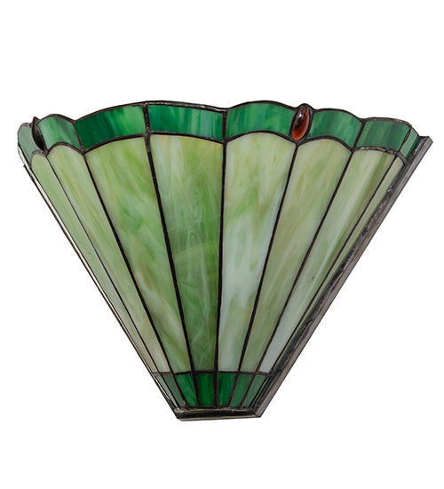 Meyda Lighting Caprice 11" 2-Light Antique Brass Wall Sconce With Green & Red Stained Shade Glass