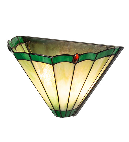 Meyda Lighting Caprice 11" 2-Light Antique Brass Wall Sconce With Green & Red Stained Shade Glass