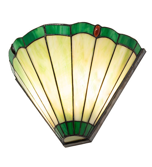 Meyda Lighting Caprice 11" 2-Light Antique Brass Wall Sconce With Green & Red Stained Shade Glass