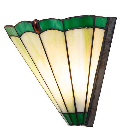 Meyda Lighting Caprice 11" 2-Light Antique Brass Wall Sconce With Green & Red Stained Shade Glass