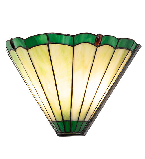 Meyda Lighting Caprice 11" 2-Light Antique Brass Wall Sconce With Green & Red Stained Shade Glass