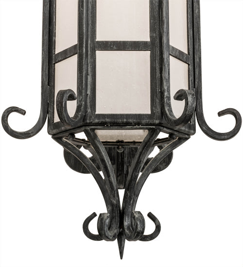 Meyda Lighting Caprice 12" Antique Iron Gate Lantern Wall Sconce With Frosted Seeded Shade Glass