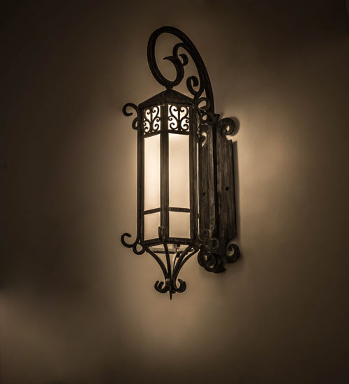 Meyda Lighting Caprice 12" Antique Iron Gate Lantern Wall Sconce With Frosted Seeded Shade Glass