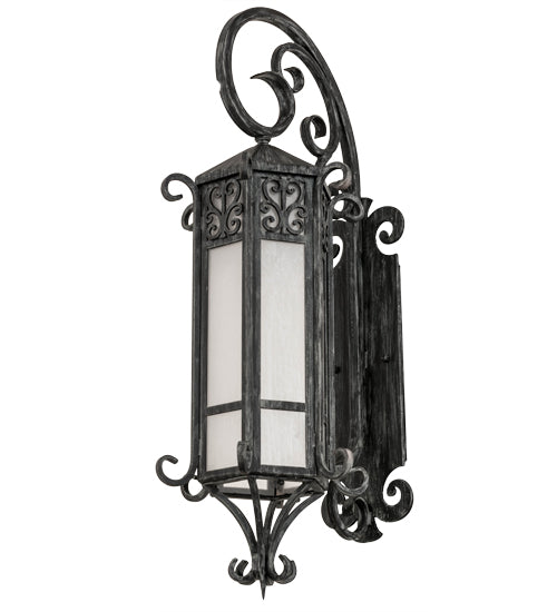 Meyda Lighting Caprice 12" Antique Iron Gate Lantern Wall Sconce With Frosted Seeded Shade Glass