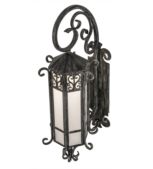 Meyda Lighting Caprice 12" Antique Iron Gate Lantern Wall Sconce With Frosted Seeded Shade Glass