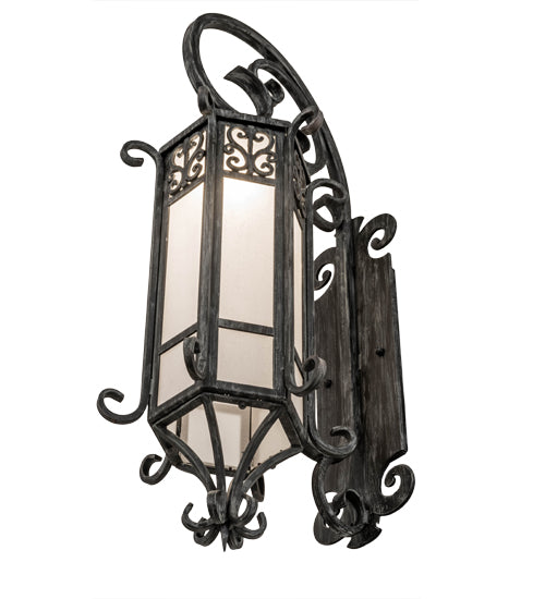 Meyda Lighting Caprice 12" Antique Iron Gate Lantern Wall Sconce With Frosted Seeded Shade Glass