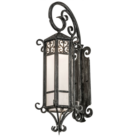 Meyda Lighting Caprice 12" Antique Iron Gate Lantern Wall Sconce With Frosted Seeded Shade Glass