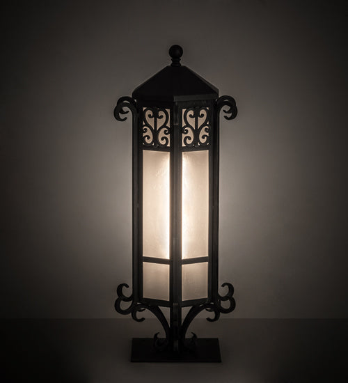 Meyda Lighting Caprice 12" Antique Iron Gate Outdoor Pier Mount Light With Frosted Seeded Shade Glass