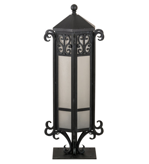 Meyda Lighting Caprice 12" Antique Iron Gate Outdoor Pier Mount Light With Frosted Seeded Shade Glass