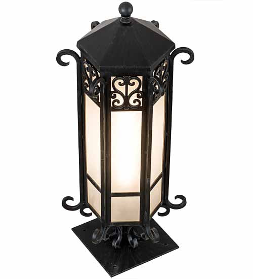 Meyda Lighting Caprice 12" Antique Iron Gate Outdoor Pier Mount Light With Frosted Seeded Shade Glass